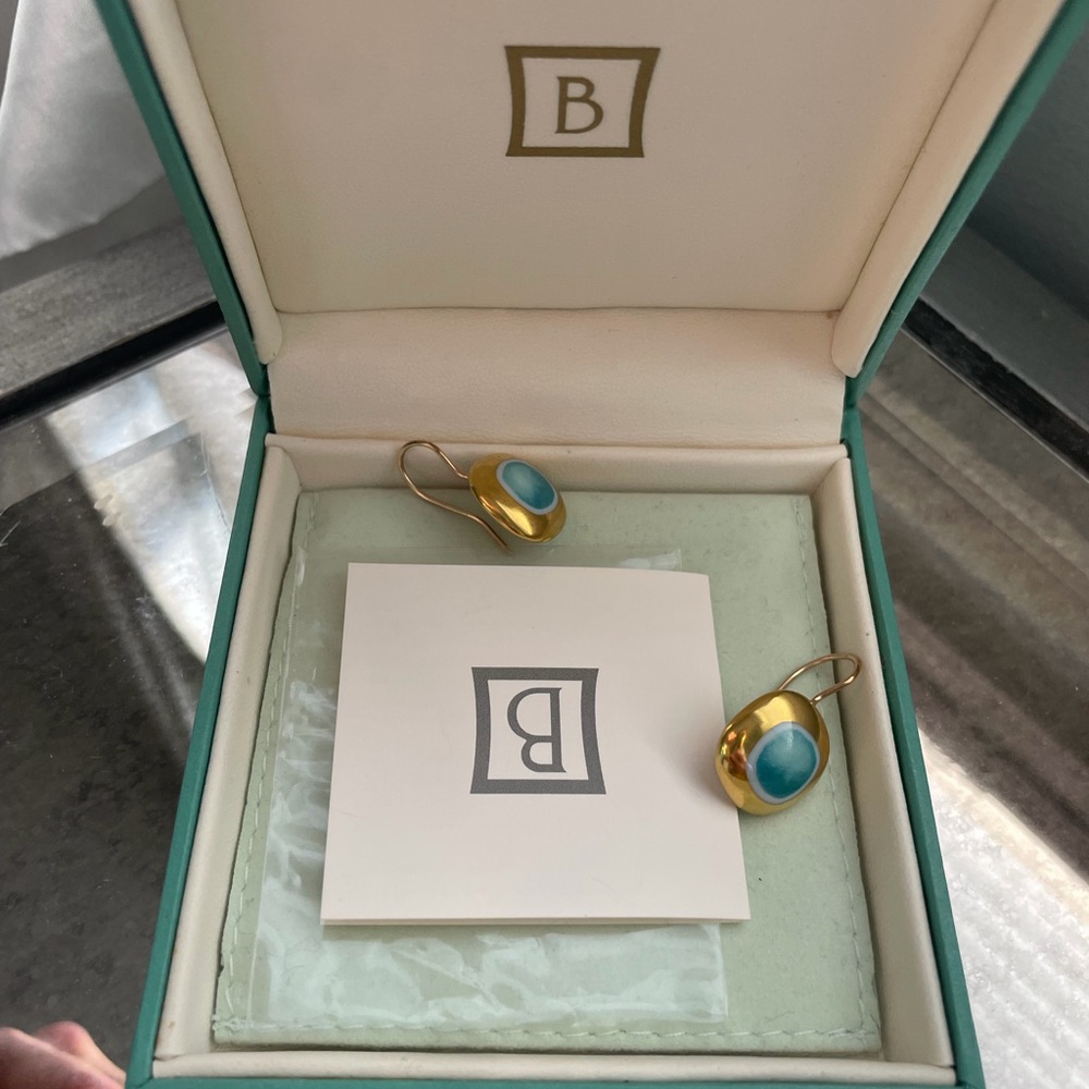BERNARDAUD Gold Earrings with Blue Accents - Picture 3 of 6